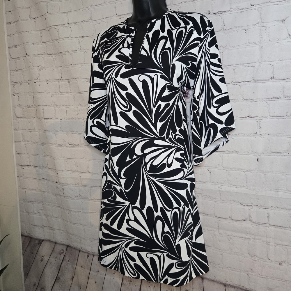 Jude Connally mod 60s retro funky geo print short bell sleeve mini dress sz m